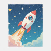 Cute space rocket blasting off fleece deken (Voorkant)