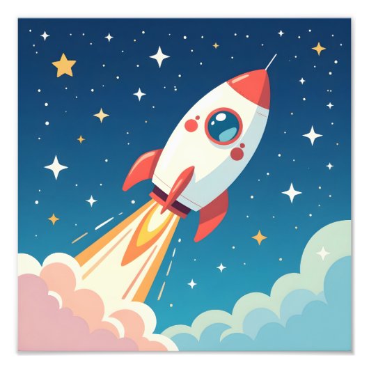 Cute space rocket blasting off foto afdruk (Voorkant)