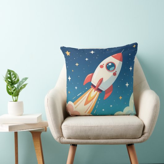 Cute space rocket blasting off kussen (Stoel)
