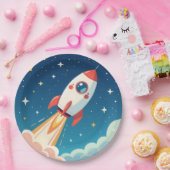Cute space rocket blasting off papieren bordje (Feest)