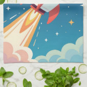 Cute space rocket blasting off theedoek (Gevouwen)