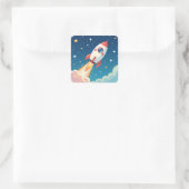 Cute space rocket blasting off vierkante sticker (Tas)