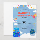 Cute Space Thème 6ème anniversaire Invitation pour (Devant / Derrière)