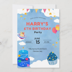 Cute Space Thème 6ème anniversaire Invitation pour