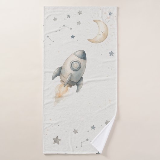 Cute Space Theme Bath Towels with Whimsical Rocket (Serviette de bain)