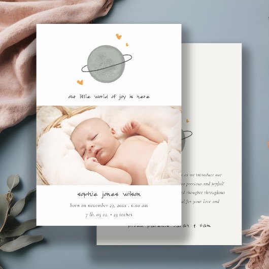 Cute Space World Heart Photo Faire-part de naissan