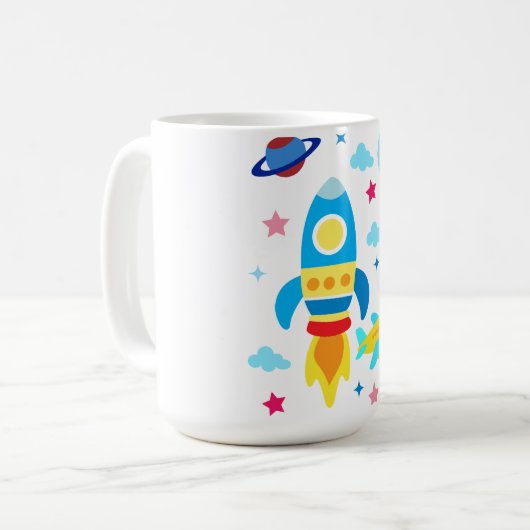 Cute Spacecraft Rocket Ships Pattern Koffiemok (Voorkant links)