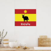Cute Spain Bull, Flag & Smiling Sun Poster (Keuken)