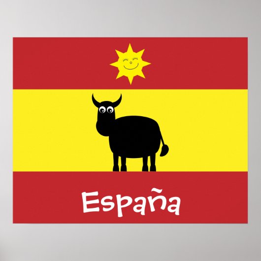 Cute Spain Bull, Flag & Smiling Sun Poster (Voorkant)