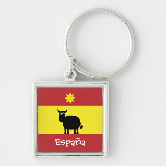 Cute Spain Bull, Sun & Flag Sleutelhanger (Voorkant)