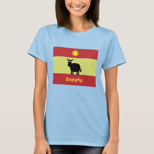 Cute Spain Bull, Sun & Flag T-shirt (Voorkant)