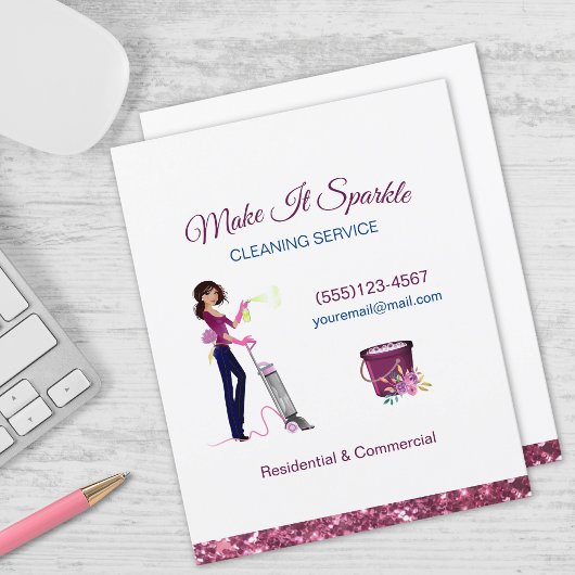 Cute Sparkle Cartoon Maid Cleaning Services Flyer