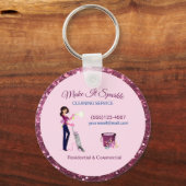 Cute Sparkle Cartoon Maid Cleaning Services Sleutelhanger (Voorkant)