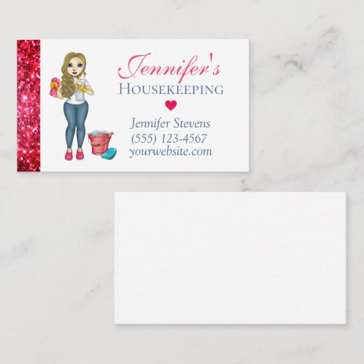 Cute Sparkly Maid House Cleaning Service Visitekaartje (Voorkant / Achterkant)