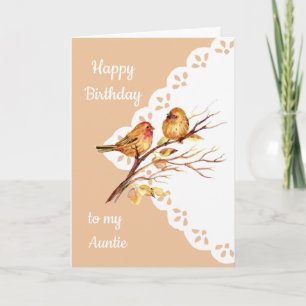 Cute Sparrow Birds Love Aunties Birthday Kaart