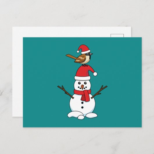 Cute Sparrow op Snowman Feestdagenkaart (Voorkant / Achterkant)