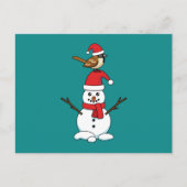 Cute Sparrow op Snowman Feestdagenkaart (Voorkant)