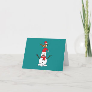 Cute Sparrow op Snowman Kaart