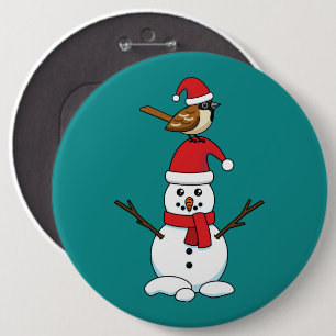 Cute Sparrow op Snowman Ronde Button 6,0 Cm