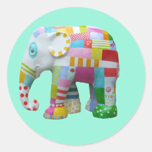 Cute speelgoed retro-olifant, kleurrijk ronde sticker