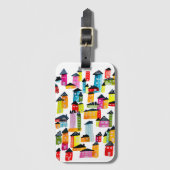 Cute speelse waterverfhuizen bagagelabel (Voorkant (verticaal))