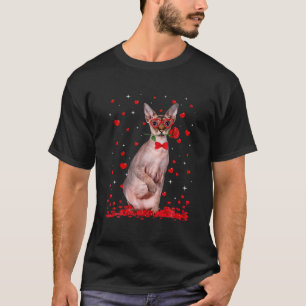 Cute Sphinx Cat Glasses Heart Flower Valentijn T-shirt