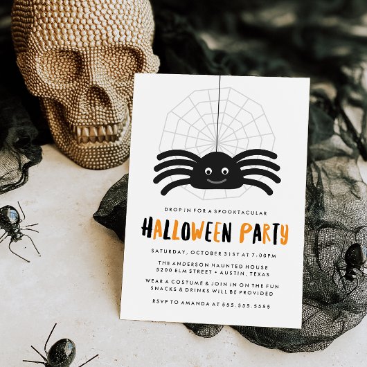 Cute Spider Halloween Party Invitation