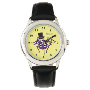 Cute spin in bovenste hoed cartoon horloge