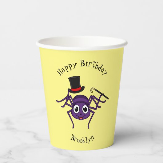 Cute spin in bovenste hoed cartoon papieren bekers (Achterkant)
