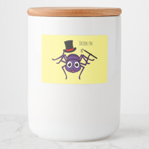 Cute spin in bovenste hoed cartoon voedselcontainer etiket