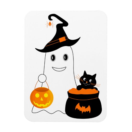 Cute spook met zwarte kat viert halloween magneet (Verticaal)