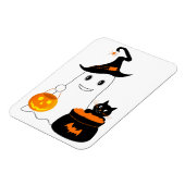 Cute spook met zwarte kat viert halloween magneet (Linkerzijde)