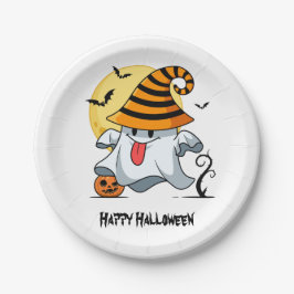 Cute spookhalloween-ontwerp papieren bordje