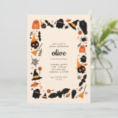Cute Spooky Halloween Birthday Party Invitation Kaart (Staand voorkant)