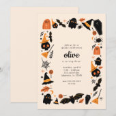 Cute Spooky Halloween Birthday Party Invitation Kaart (Voorkant / Achterkant)
