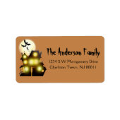 Cute Spooky Halloween Moon Haunted House & Bats Etiket (Voorkant)