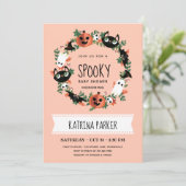 Cute Spooky Halloween Wreath Blush Baby shower Kaart (Staand voorkant)
