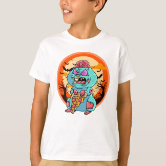 Cute Spooky Halloween Zombie Hamster met Pizza T-shirt