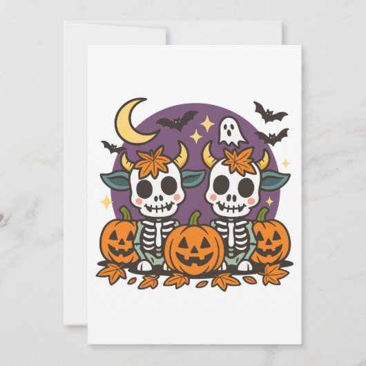 Cute Spooky Skeleton Cows with Pumpkins Invitation Kaart (Voorkant)