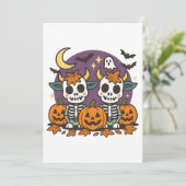 Cute Spooky Skeleton Cows with Pumpkins Invitation Kaart (Staand voorkant)