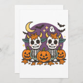 Cute Spooky Skeleton Cows with Pumpkins Invitation Kaart (Voorkant / Achterkant)