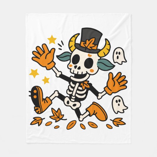 Cute Spooky Skeleton Goat Fleece Blanket (Voorkant)