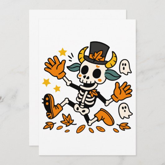 Cute Spooky Skeleton Goat with Top Hat Invitation (Devant / Derrière)
