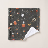 Cute Spooky Whimsical Halloween Pattern Achtergron Bad Handdoek (Wasdoekje)