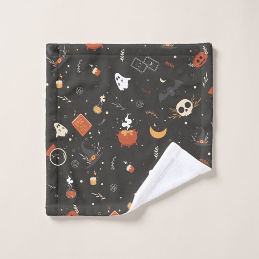Cute Spooky Whimsical Halloween Pattern Achtergron Bad Handdoek (Wasdoekje)