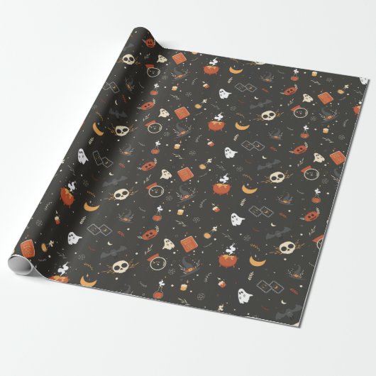 Cute Spooky Whimsical Halloween Pattern Achtergron Cadeaupapier (Uitgerold)
