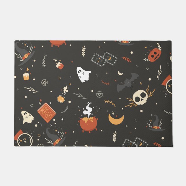 Cute Spooky Whimsical Halloween Pattern Achtergron Deurmat (Voorkant)