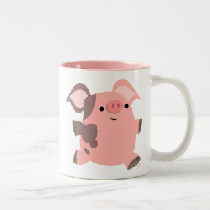 Cute Sporty Cartoon Pig Tweekleurige Koffiemok