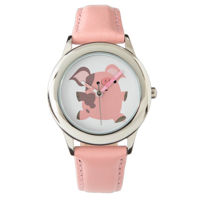 Cute Sporty Cartoon PigWatch Horloge (Voorkant)