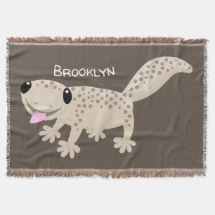 Cute spotted tan gecko cartoon illustration deken